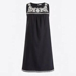 J. Crew Sleeveless Embroidered Linen Cotton Mini Dress In Black & White Size M